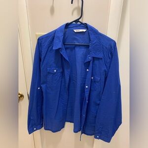 Blue button up top